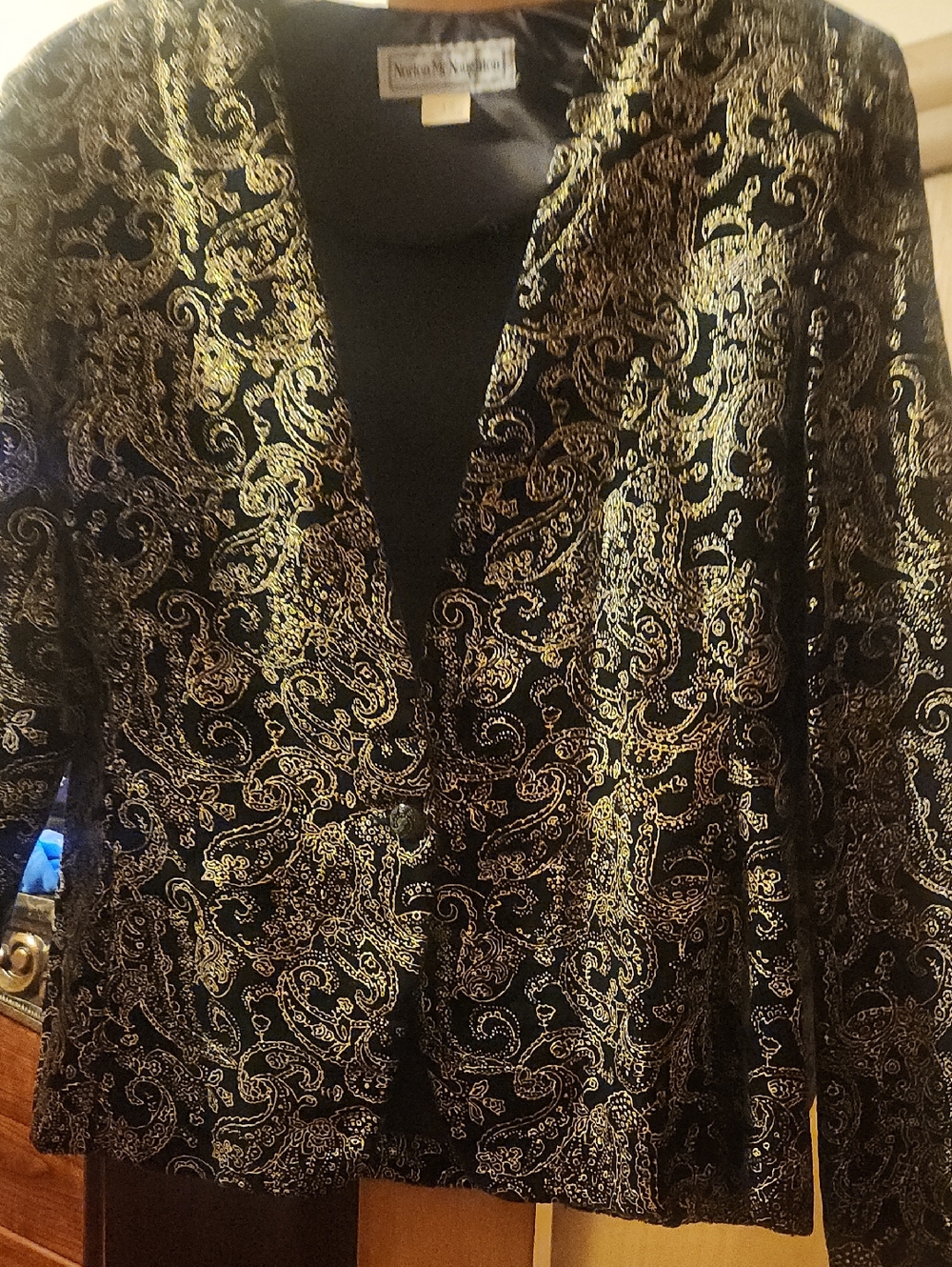 Norma Kamali Black and Gold Paisley Brocade Blazer
